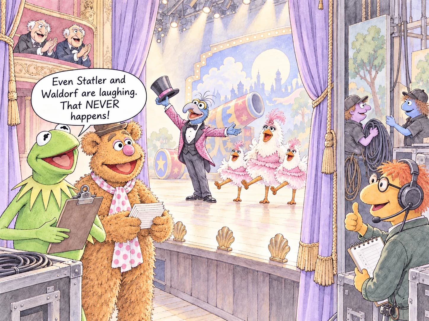 The Muppet Show runs smoothly and even the balcony hecklers applaud.