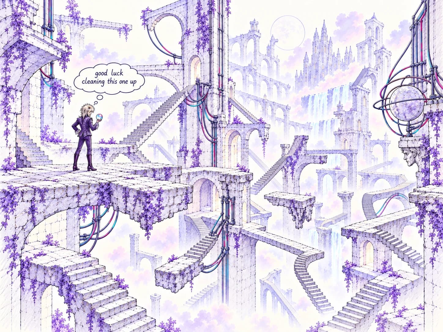 The Goblin King faces a tangled labyrinth of broken platforms.